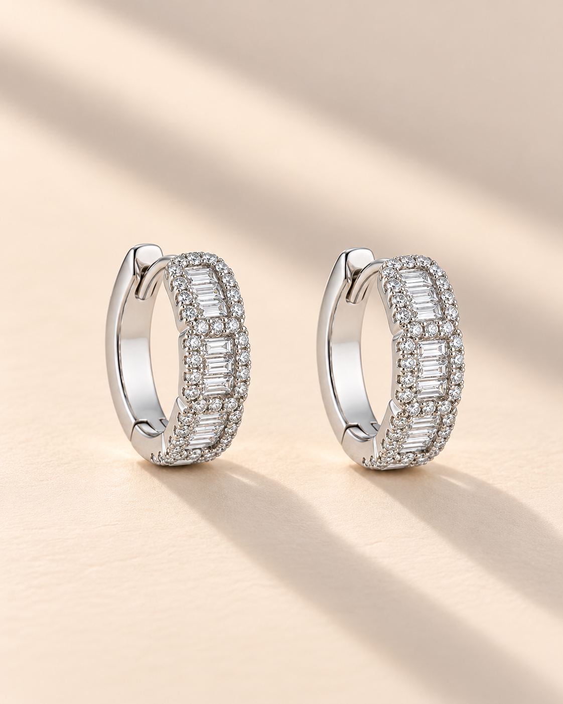 Baguette Halo Huggie Earrings #color_silver