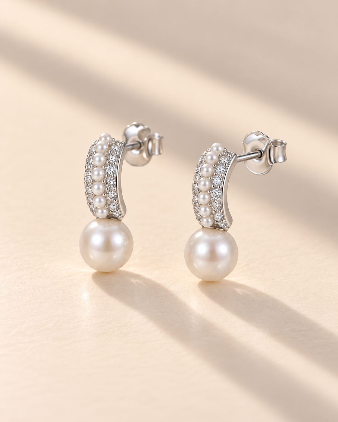Pearl Drop Hoop Earrings #color_silver