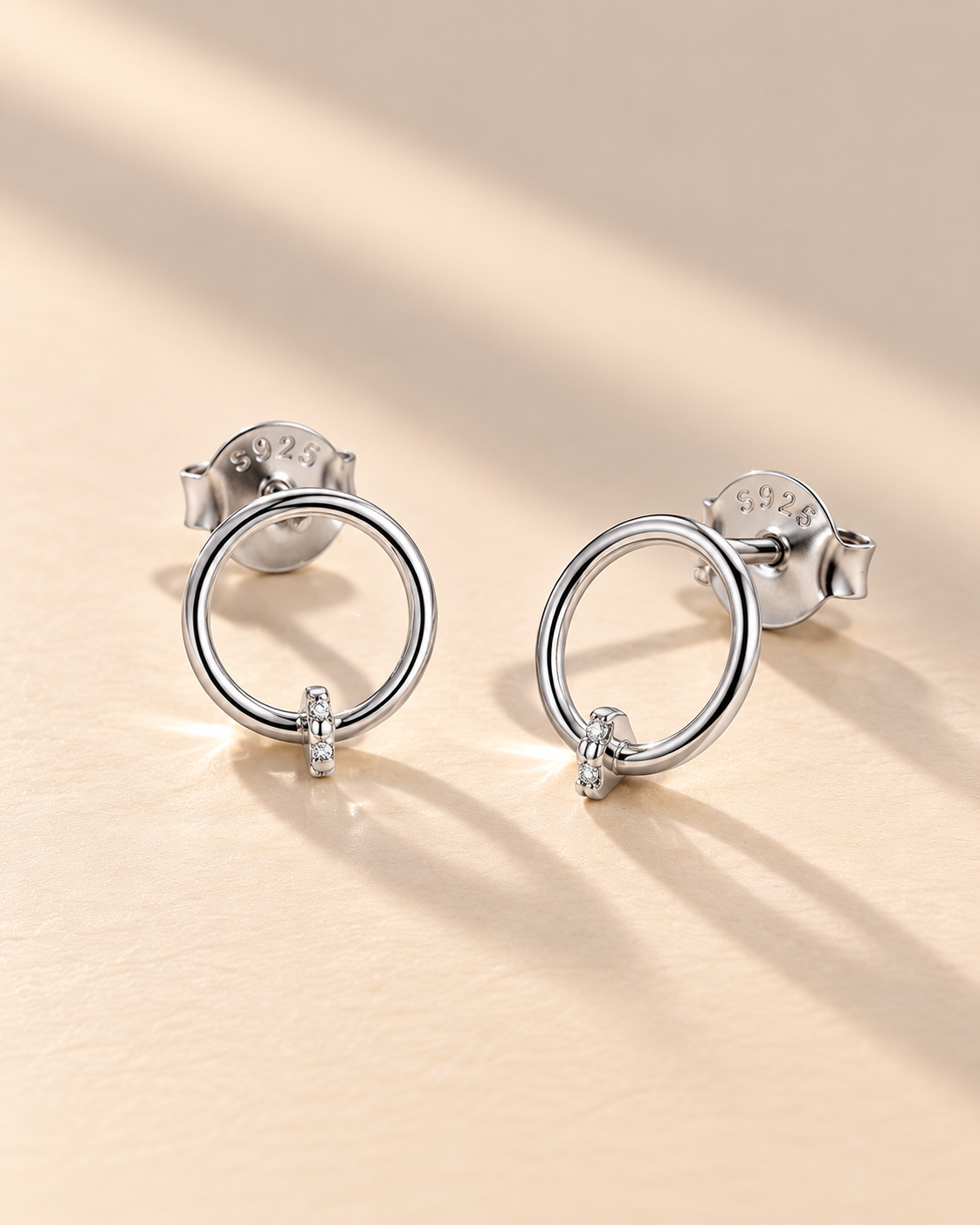Open Circle Stud Earrings with Accent #color_silver