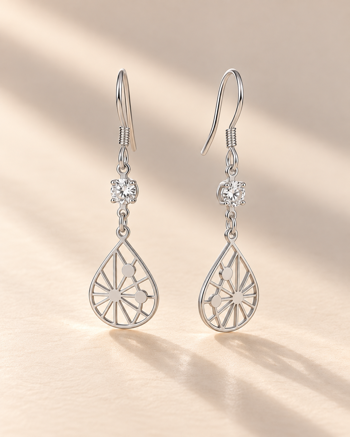 Teardrop Dangle Earrings with Openwork Design #color_silver
