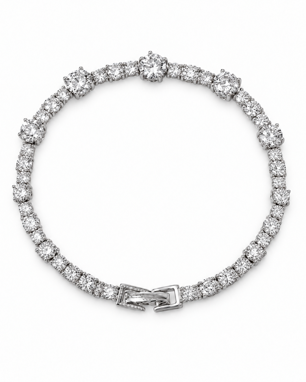 925 Sterling Silver alternating round tennis bracelet with secure box clasp