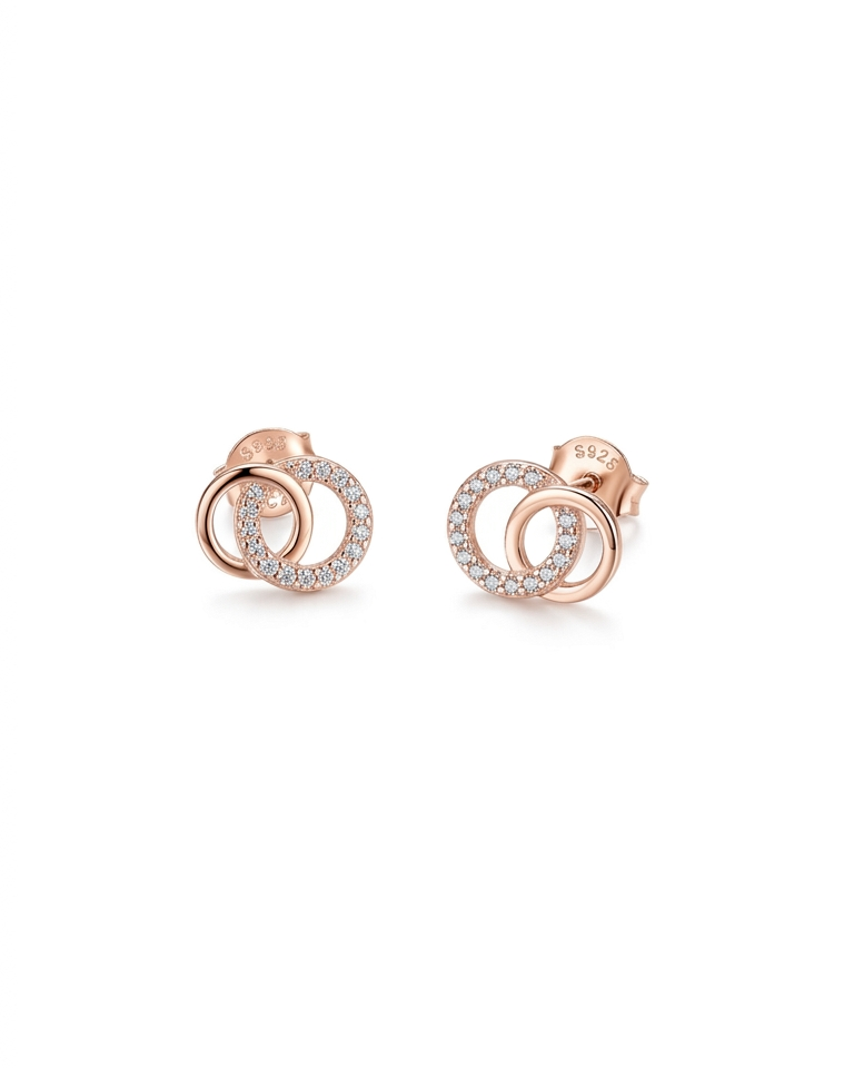 925 Silver Interlocking Circle Stud Earrings #color_rose gold
