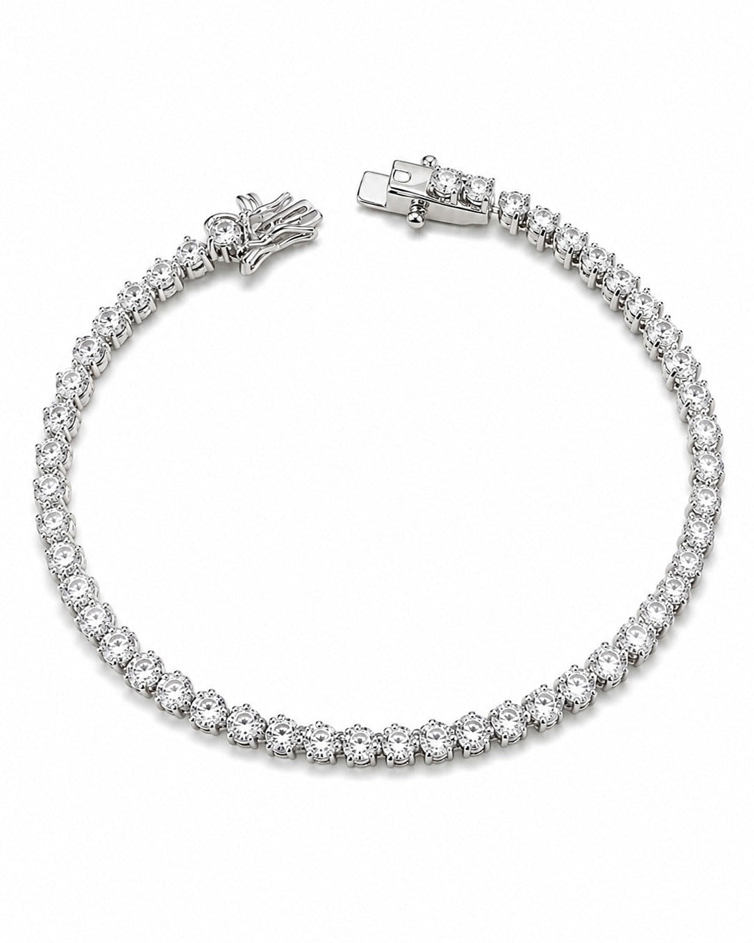 925 Sterling Silver round-cut tennis bracelet with secure box clasp