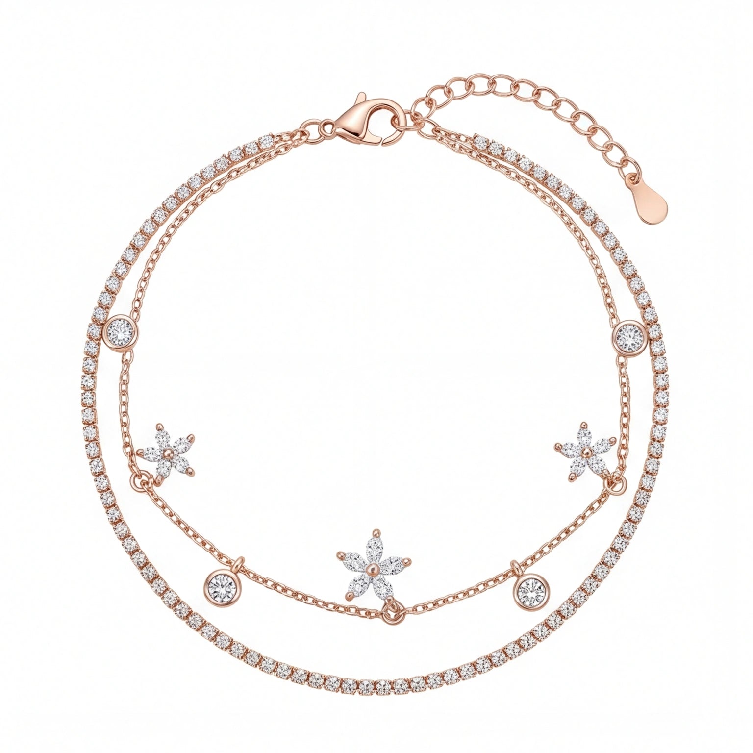 Floral CZ Layer Bracelet for Women#color_rose gold