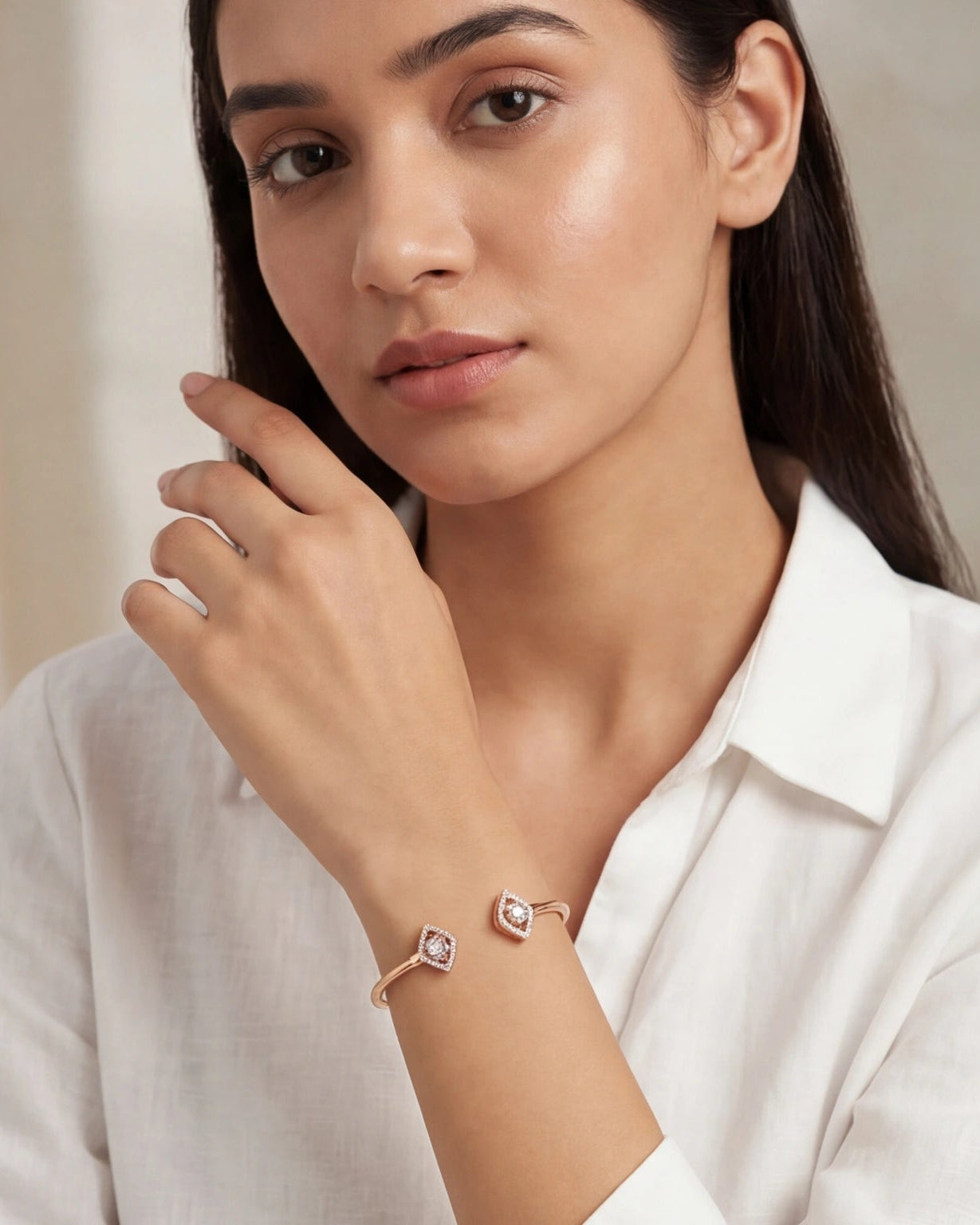 Elegant open cuff bracelet #color_rose gold