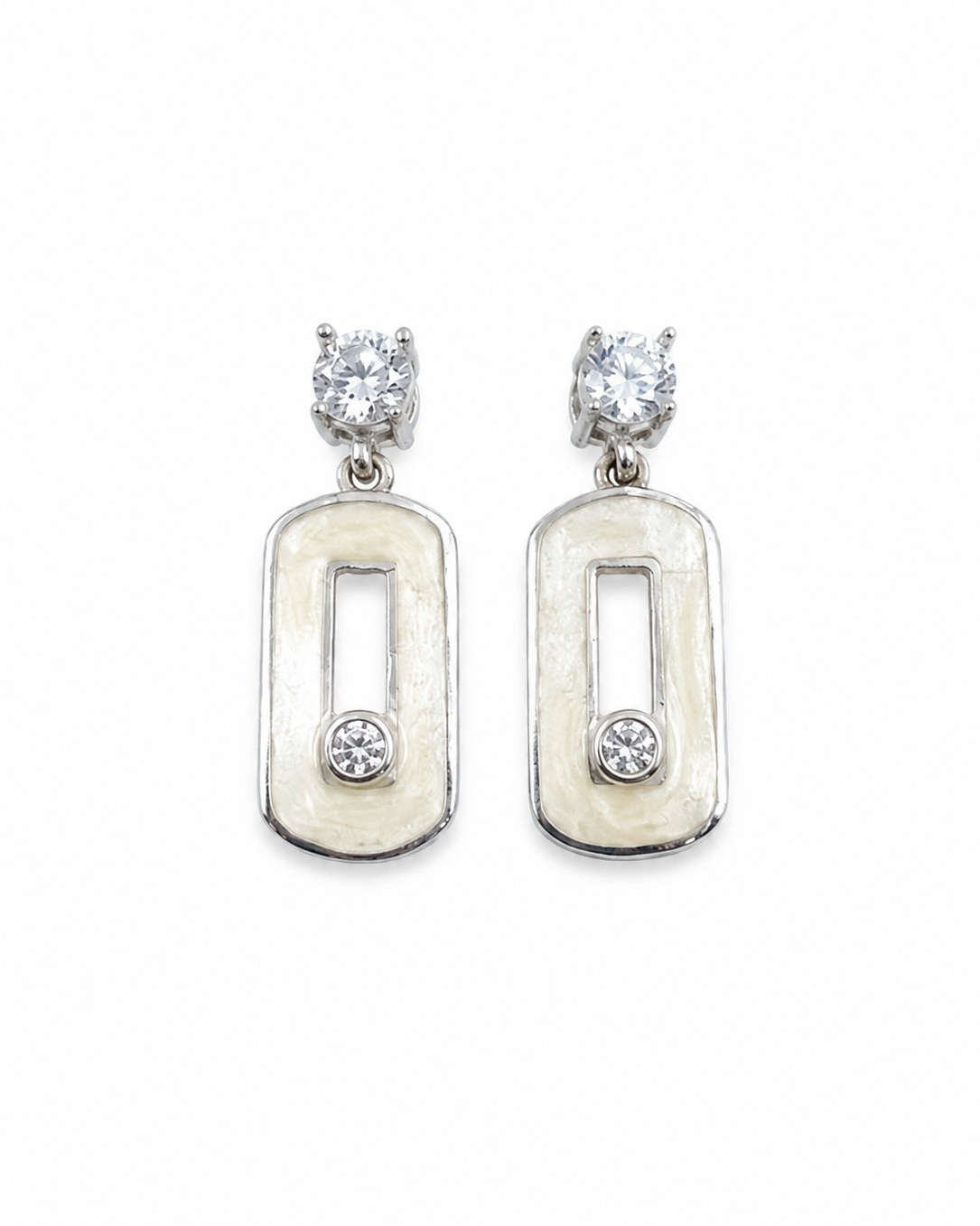 925 Silver Geometric Pearl Drop Earrings #color_silver