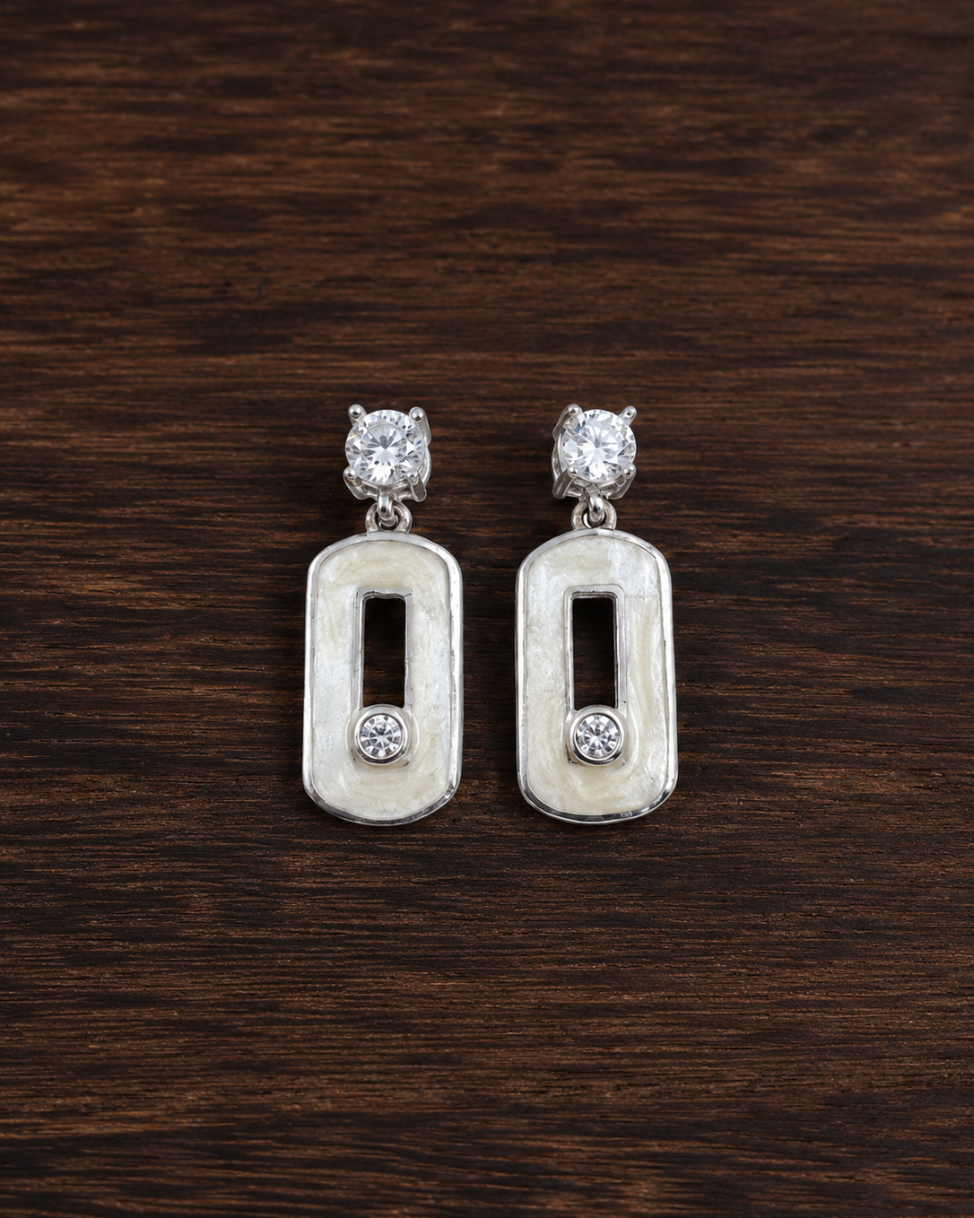 925 Silver Geometric Pearl Drop Earrings #color_silver