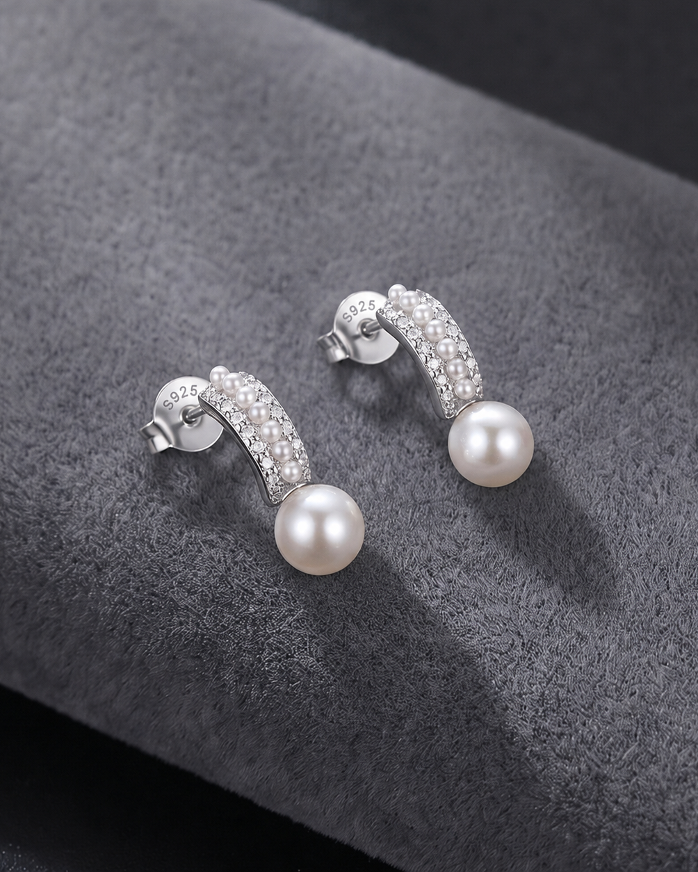 Pearl Drop Hoop Earrings #color_silver