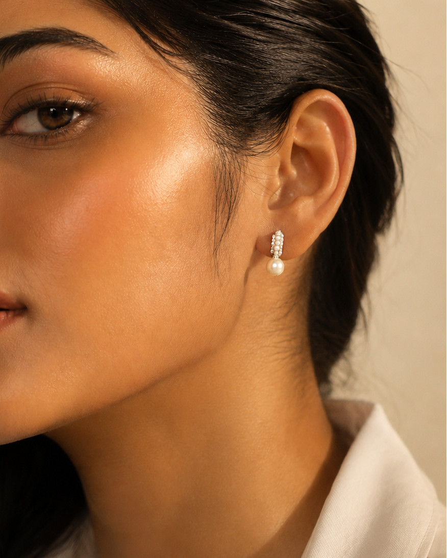 Pearl Drop Hoop Earrings #color_silver