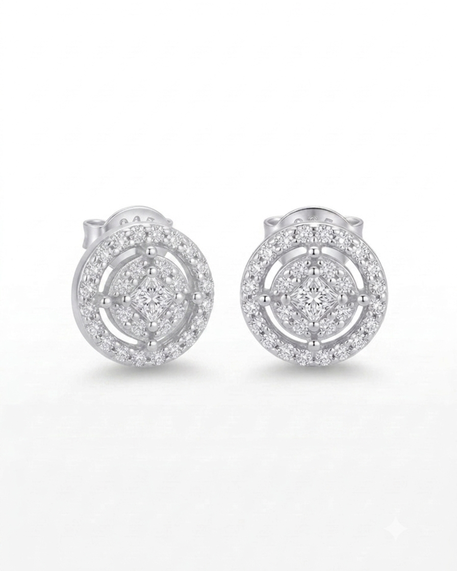 Nova Halo 925 Silver Round Stud Earrings #color_silver