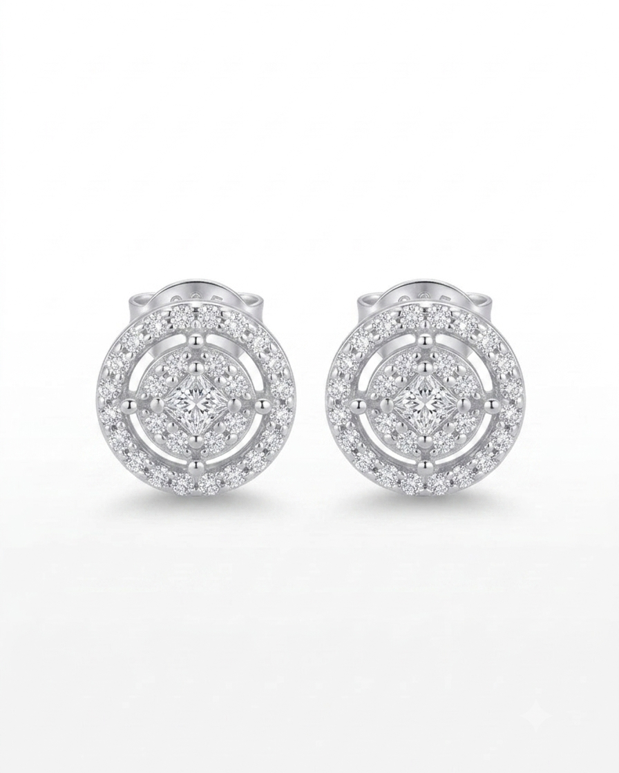 Nova Halo 925 Silver Round Stud Earrings #color_silver