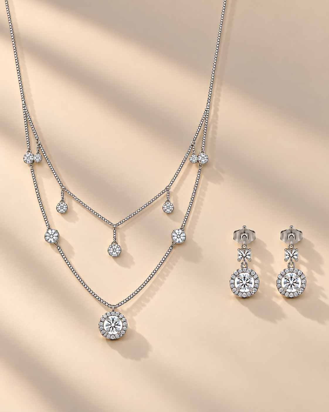 Layered Necklace & Earrings Set in 925 Silver | Cilvira