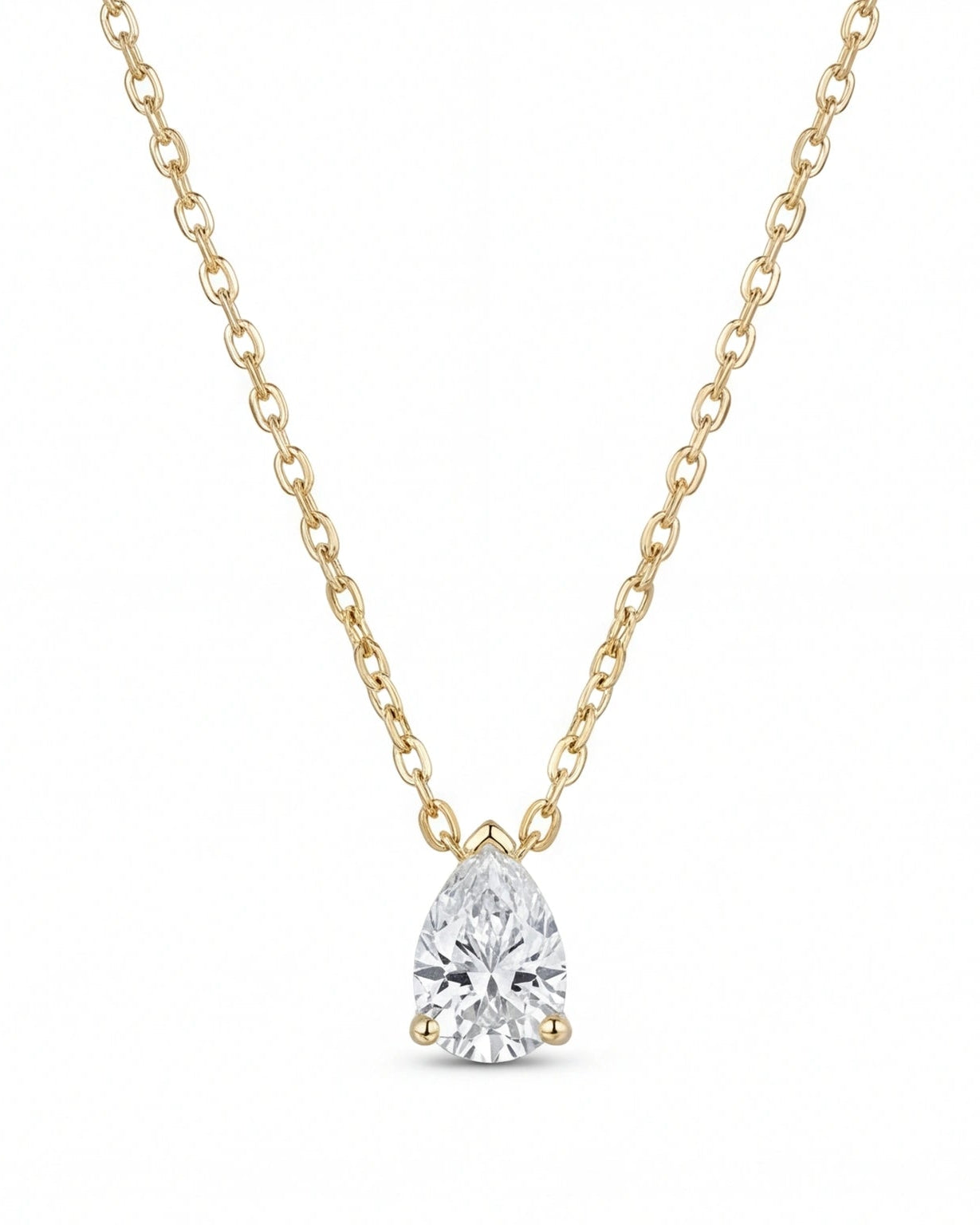 Pear CZ Solitaire Necklace for Women#color_gold