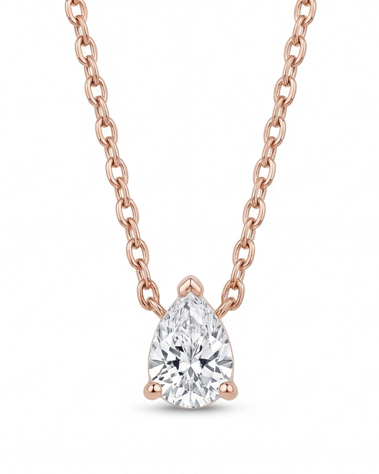Pear CZ Solitaire Necklace for Women#color_rose gold