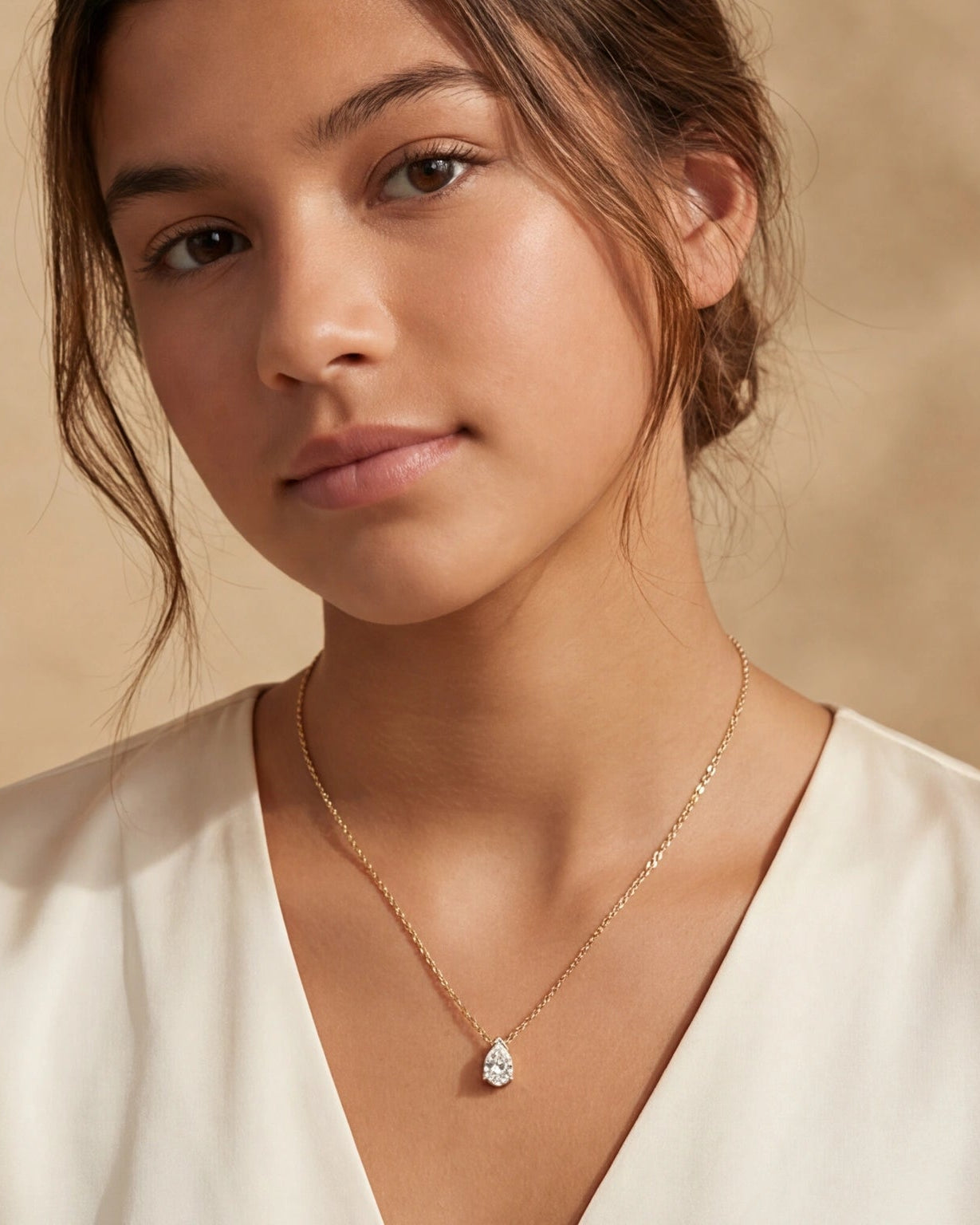 Pear CZ Solitaire Necklace for Women#color_gold