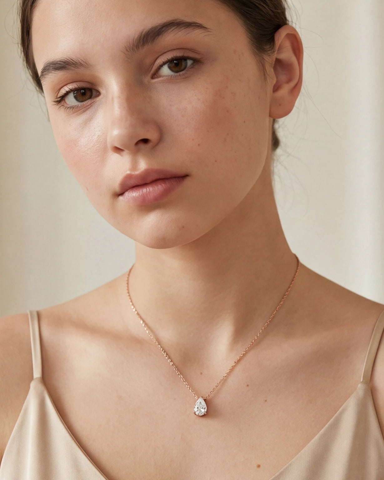 Pear CZ Solitaire Necklace for Women#color_rose gold
