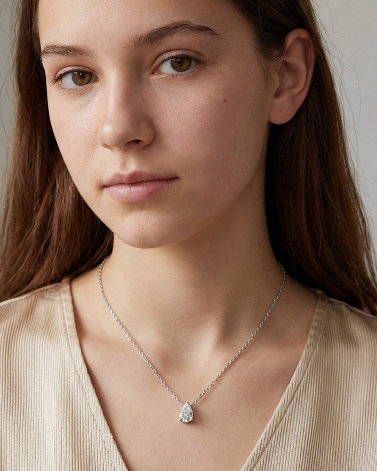 Pear CZ Solitaire Necklace for Women#color_silver