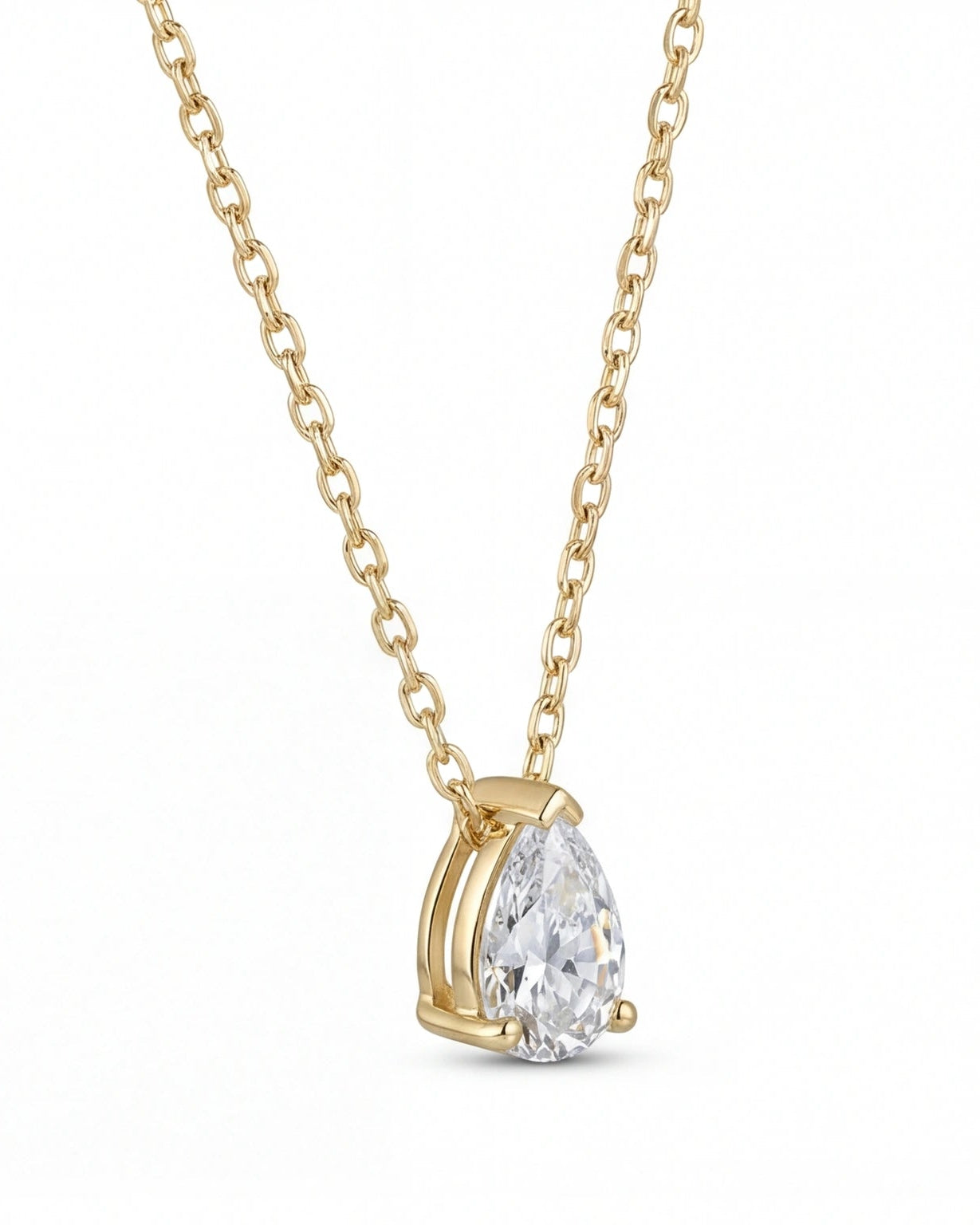 Pear CZ Solitaire Necklace for Women#color_gold