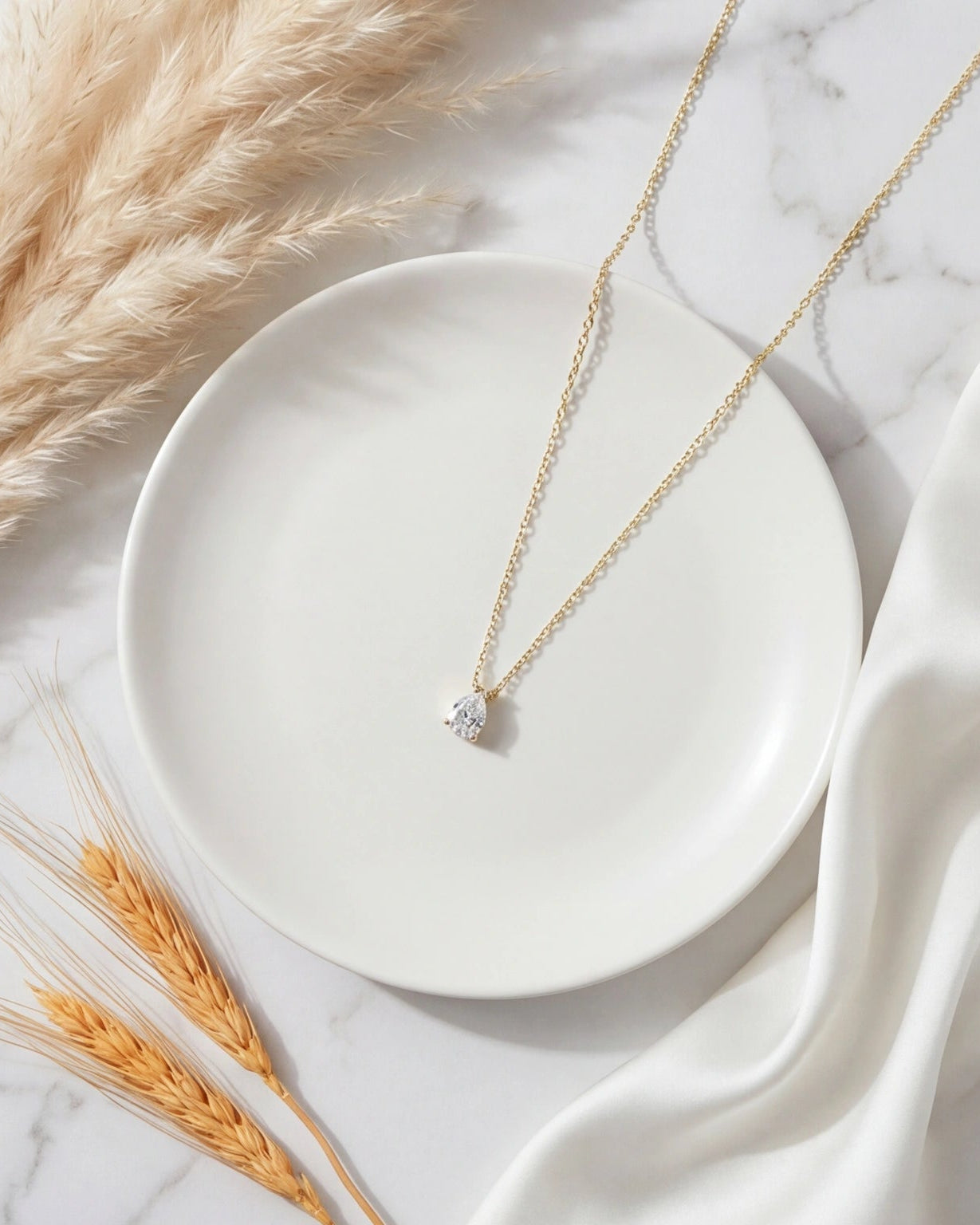 Pear CZ Solitaire Necklace for Women#color_gold