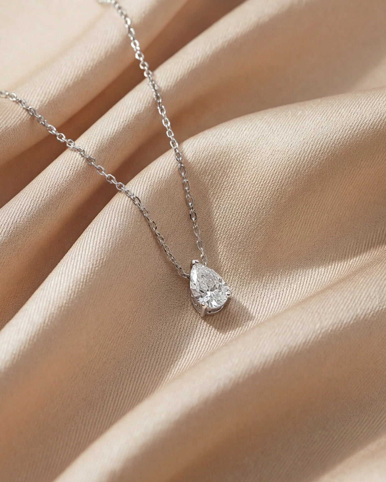  Pear CZ Solitaire Necklace for Women#color_silver