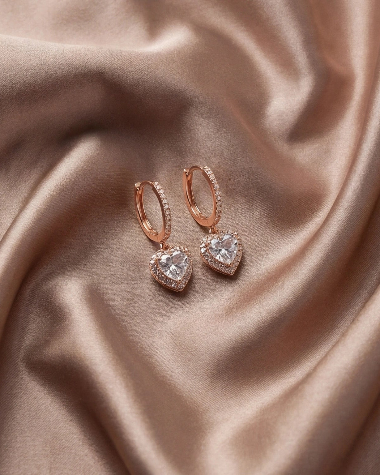 Heart Drop Earrings for Women#color_rose gold
