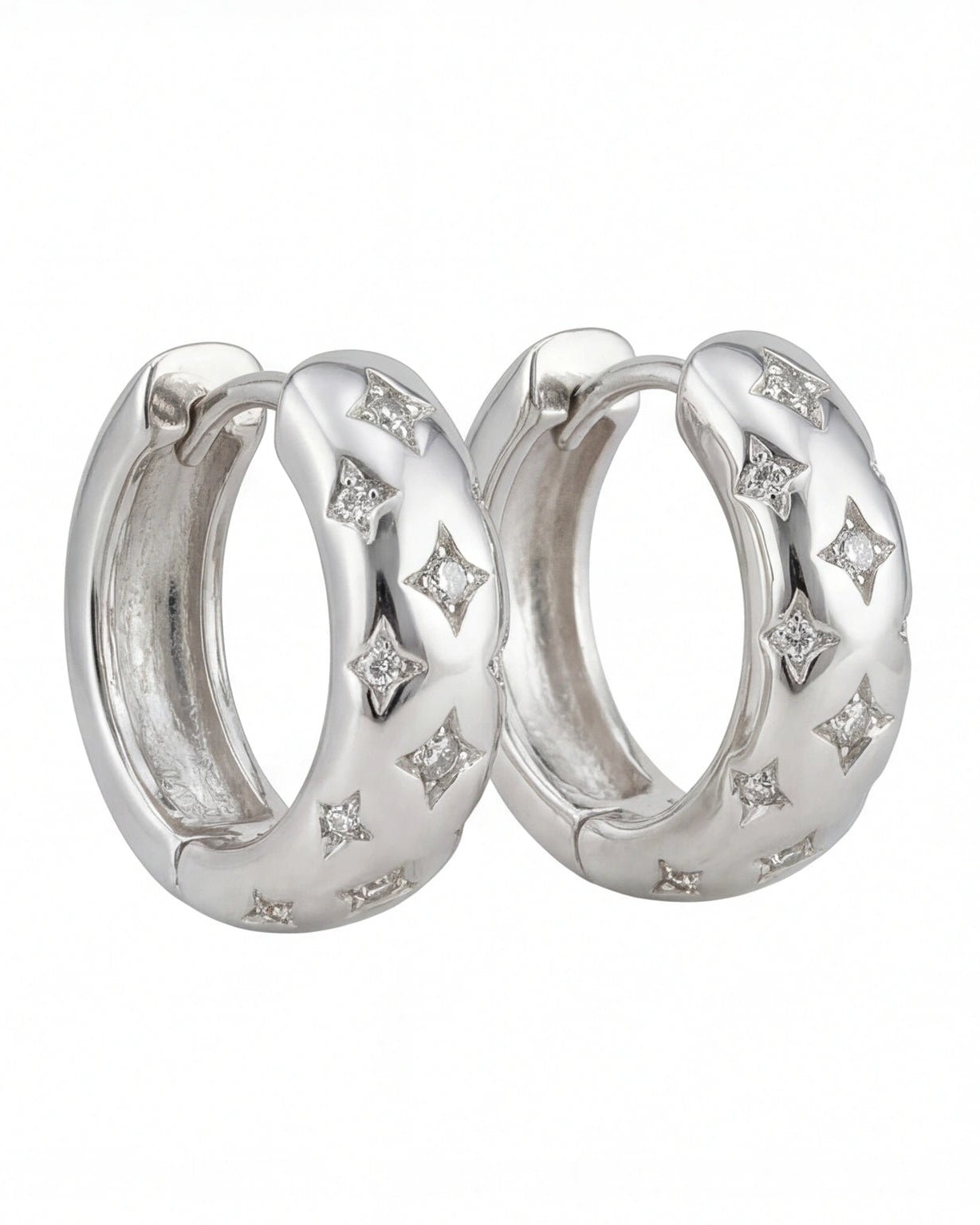 Star CZ Mini Hoop Earrings for Women#color_silver