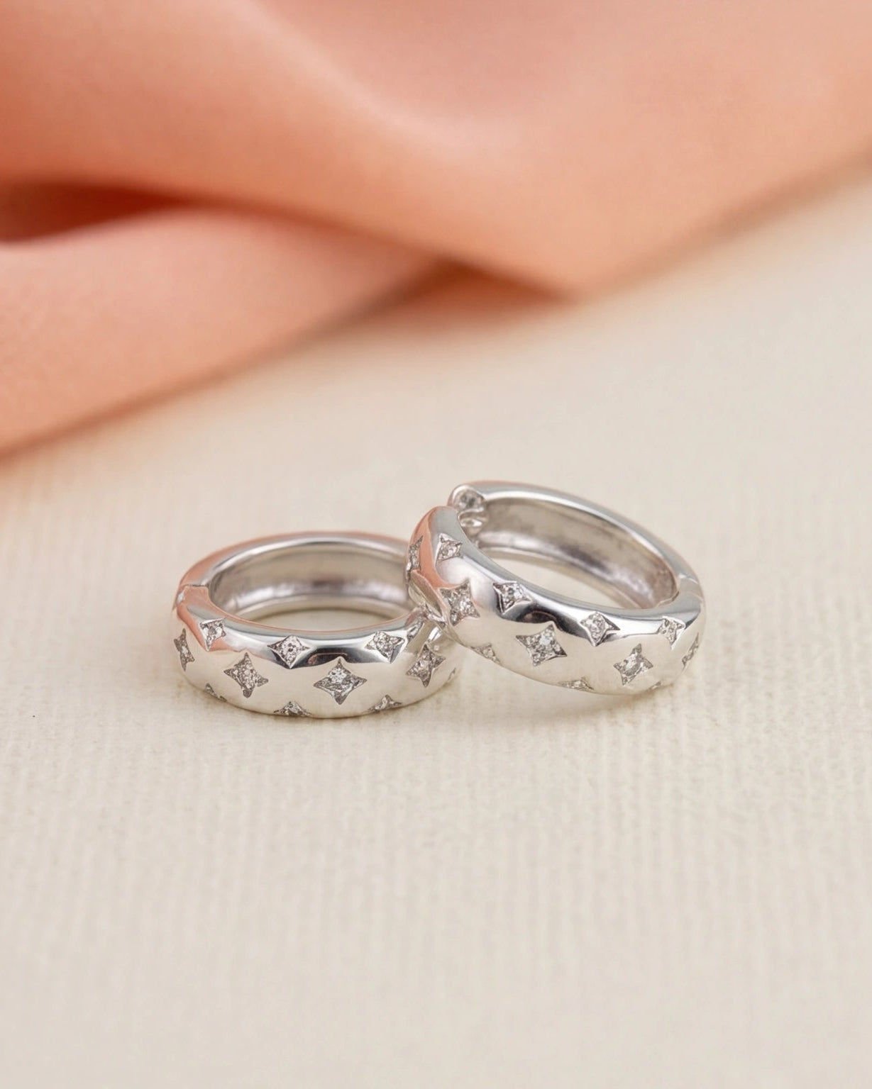 Star CZ Mini Hoop Earrings for Women#color_silver