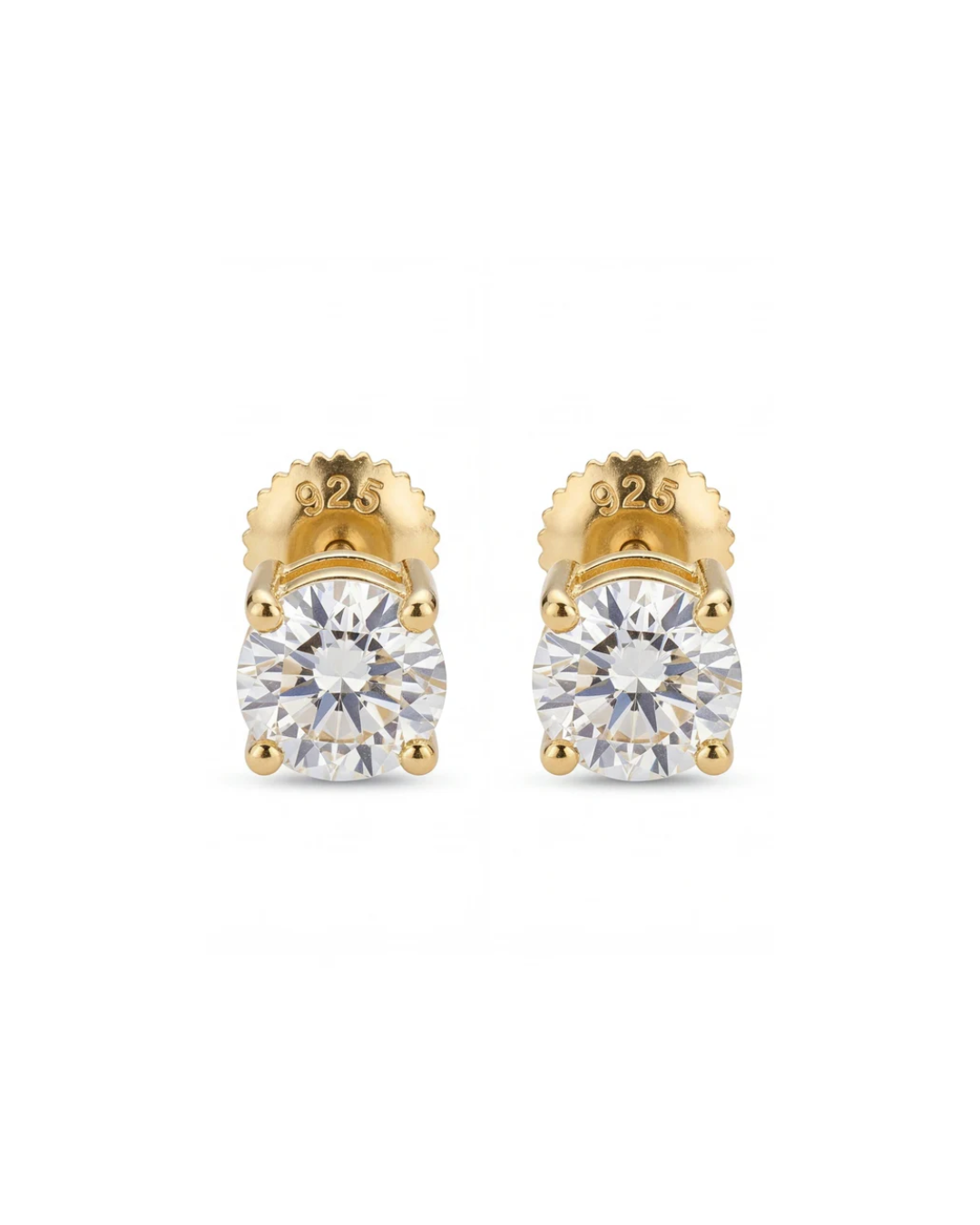 Simple sparkle round stud earrings in CZ #color gold