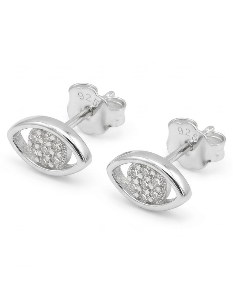 Evil Eye Stud Earrings #color_silver