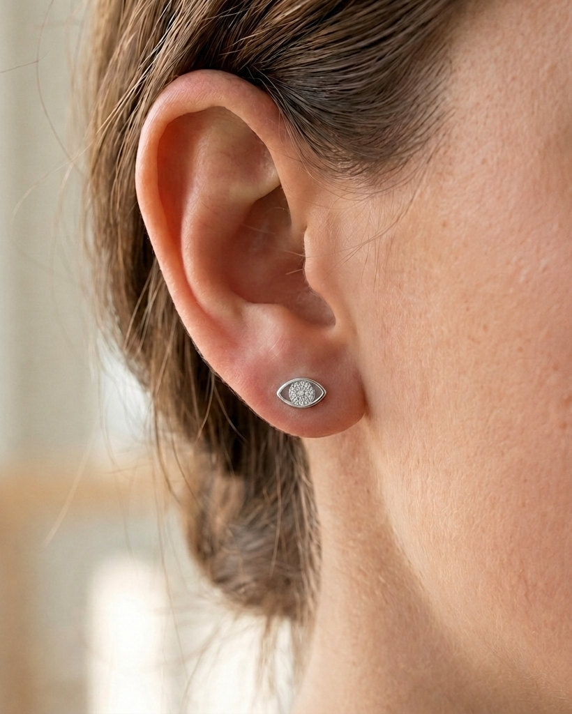 Evil Eye Stud Earrings #color_silver