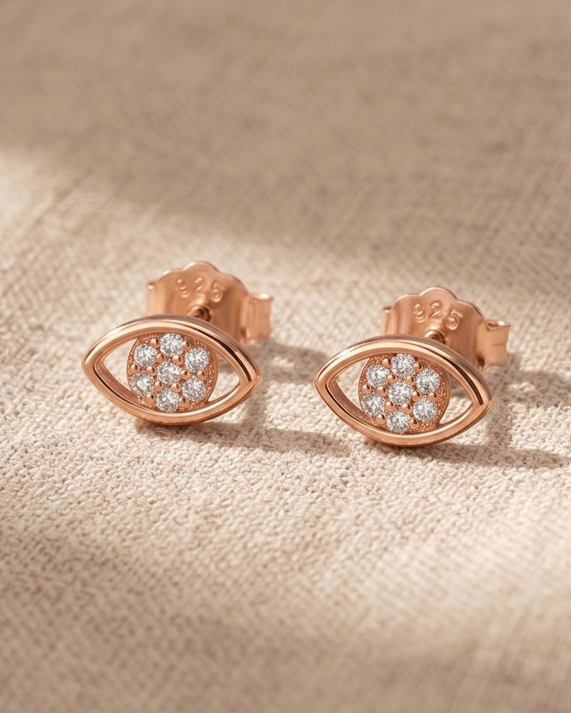 Evil Eye Stud Earrings #color_rose gold