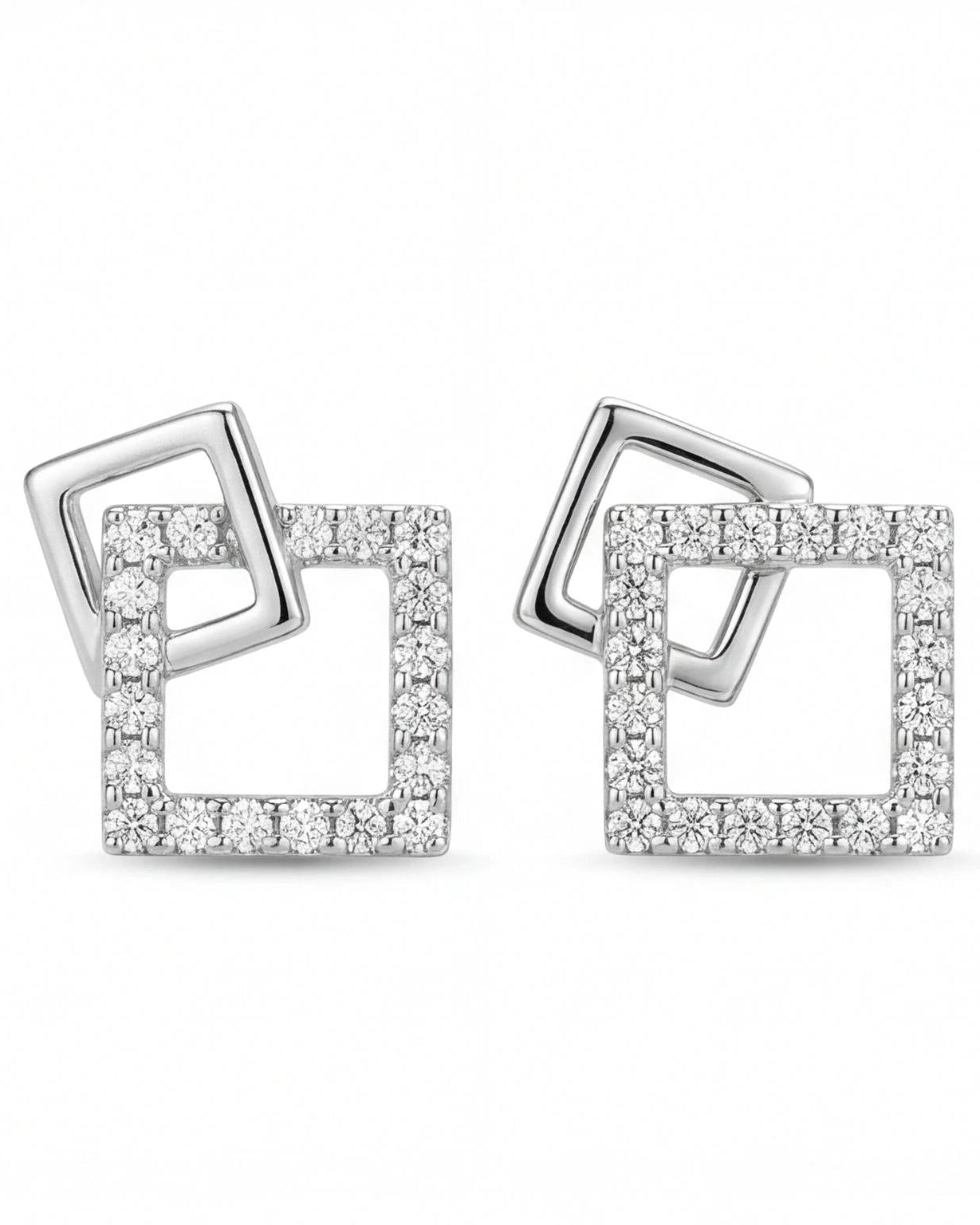 Elegant square CZ studs #color_silver