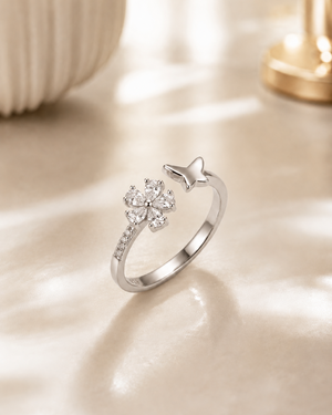 925 Silver Flower Butterfly Adjustable Ring #color_silver