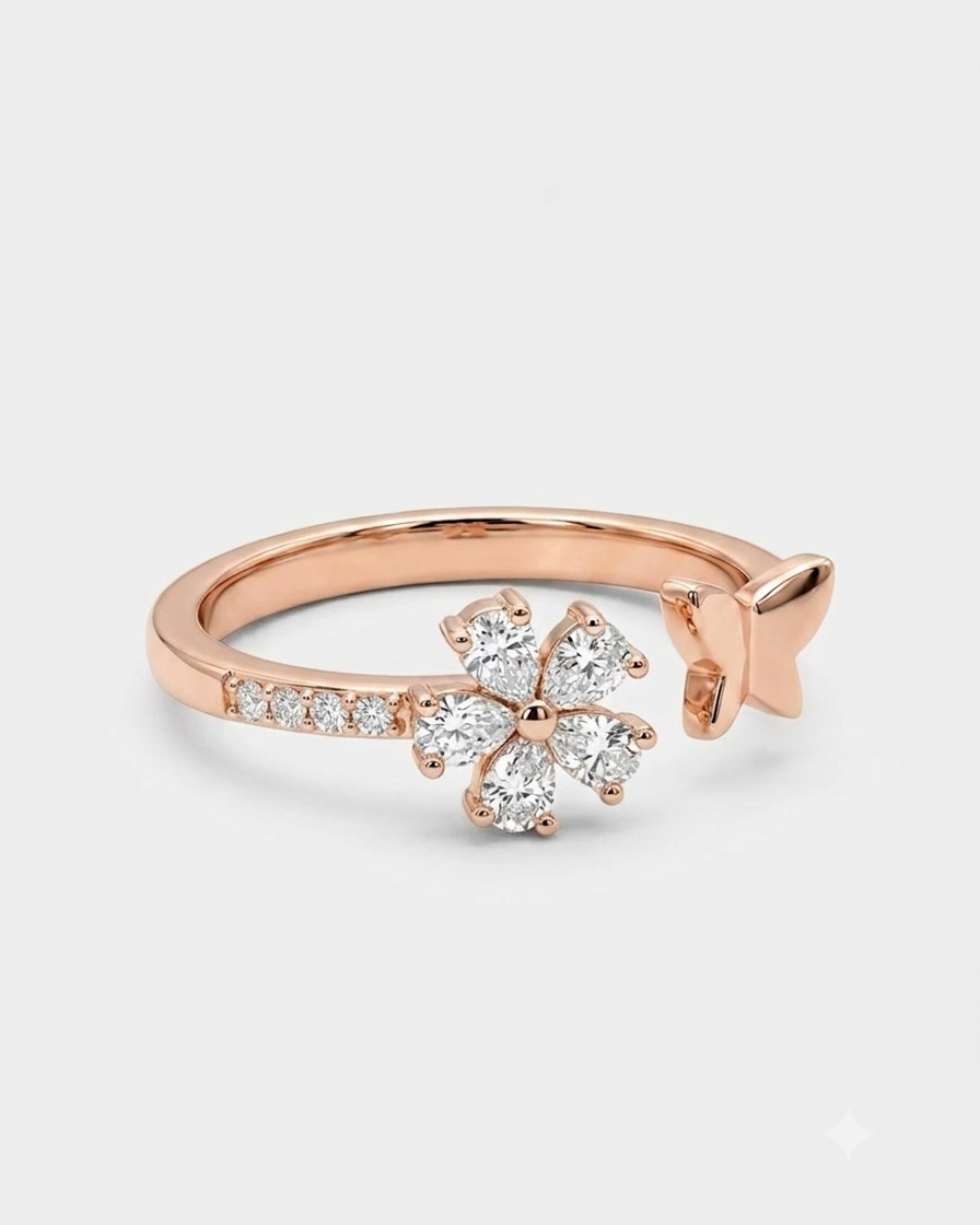 925 Silver Flower Star Adjustable Ring #color_rose gold