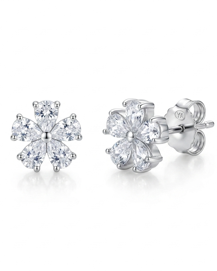 Floral Stud Earrings in 925 Sterling Silver #color_silver