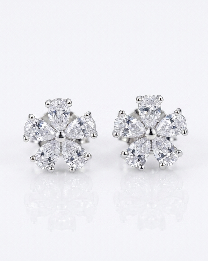 Floral Stud Earrings in 925 Sterling Silver #color_silver