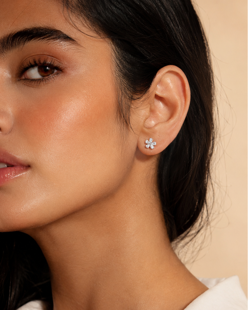 Floral Stud Earrings in 925 Sterling Silver #color_silver