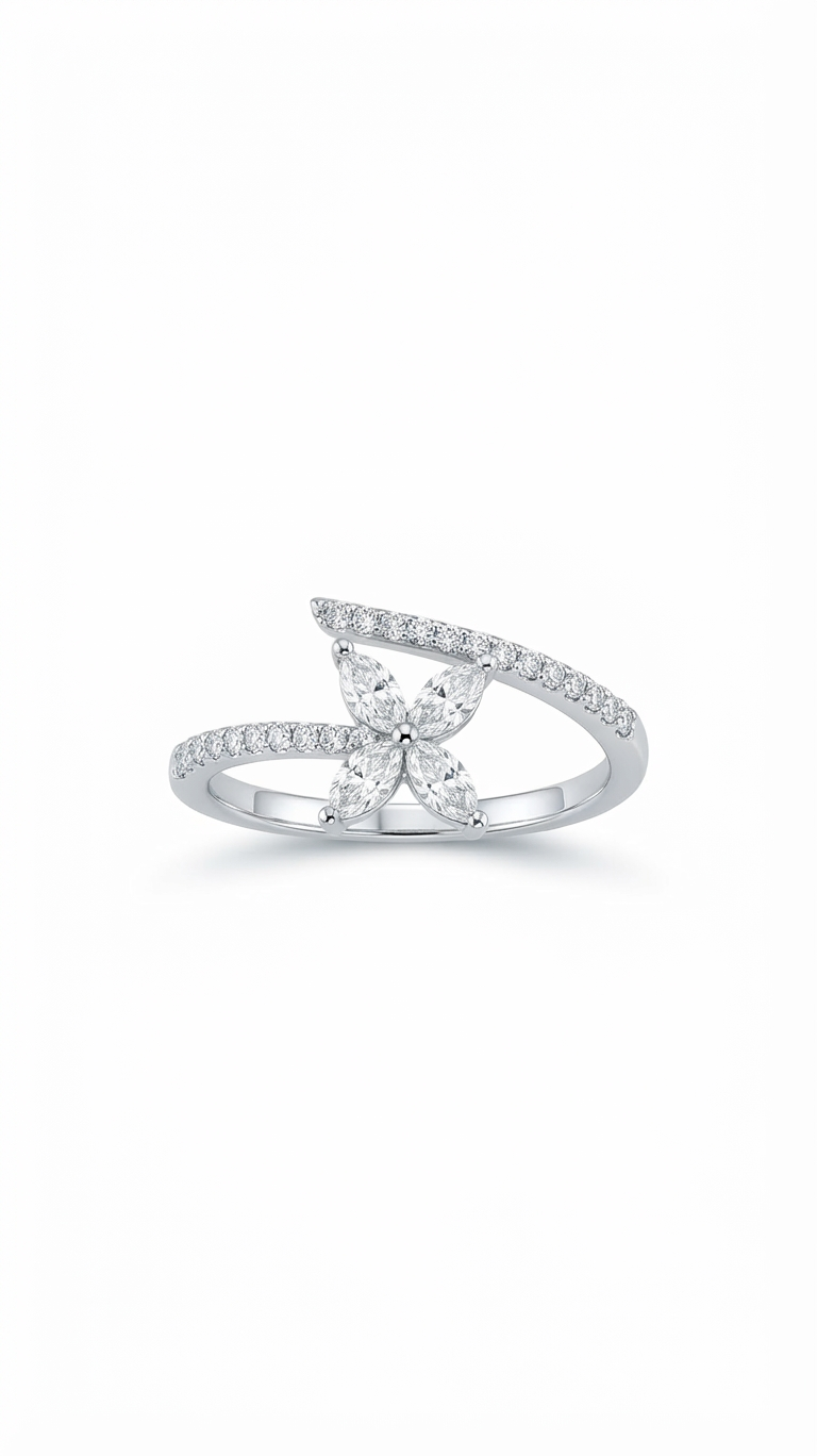 Floral crossover ring in 925 silver