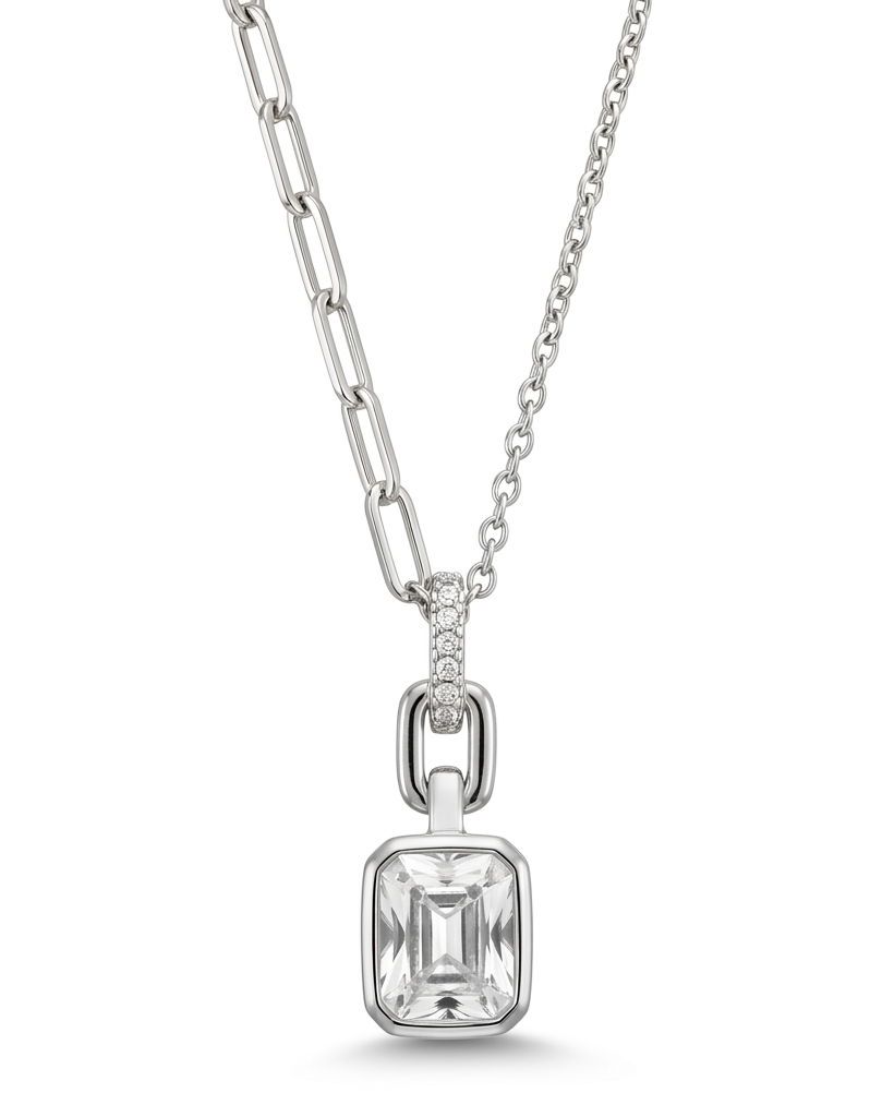 Baguette Crystal Mixed Link Chain Necklace #color_silver