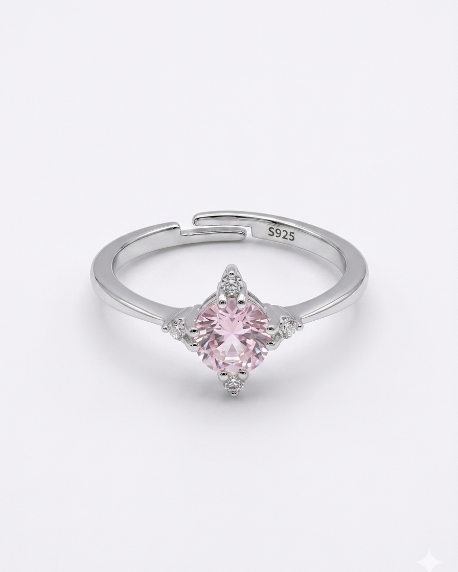 Rosalie Pink CZ Adjustable Ring #color_silver