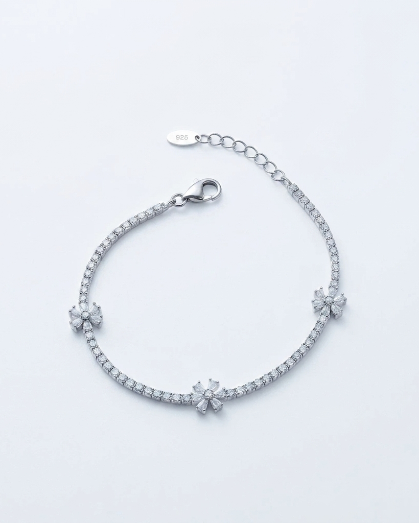 Flower Chain Bracelet for Women – Linked  Silver Bracelet