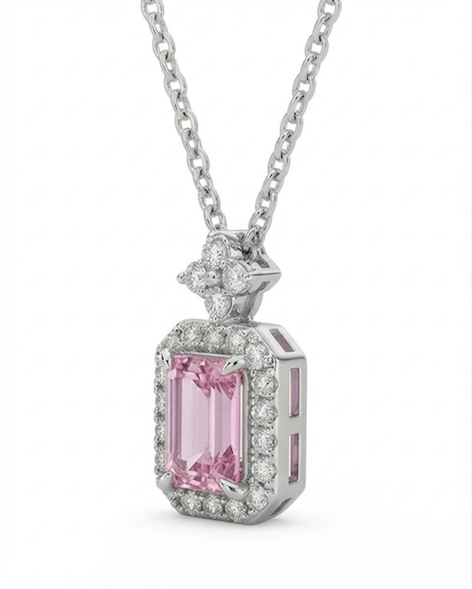 Pink Halo Pendant Necklace for Women #color_silver