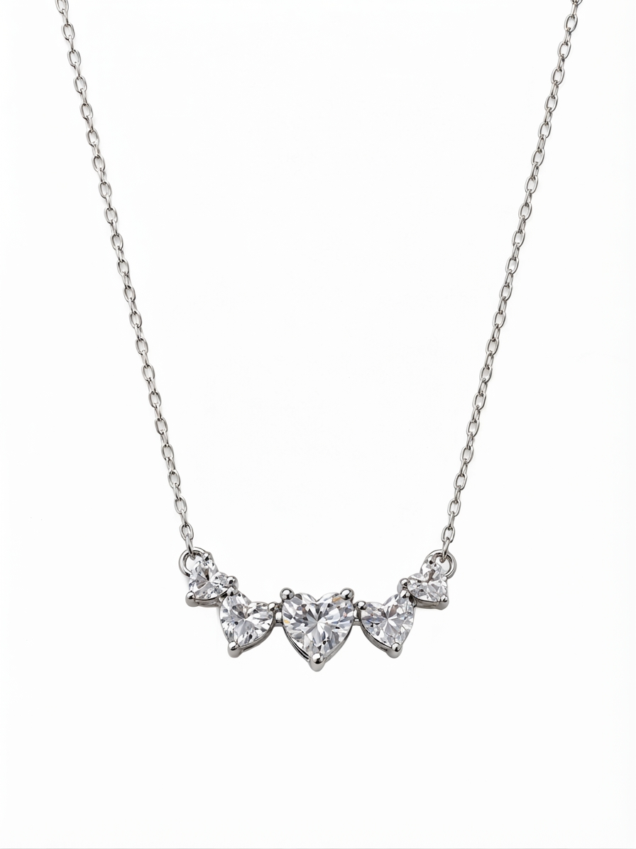 Heart Cluster Necklace in 925 Silver | Cilvira
