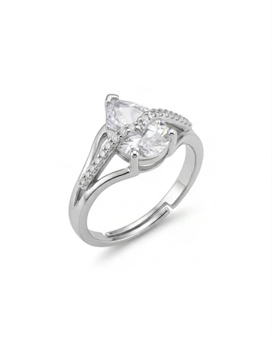 Silver ring with a pear-shaped diamond on a white background  #color_silver 