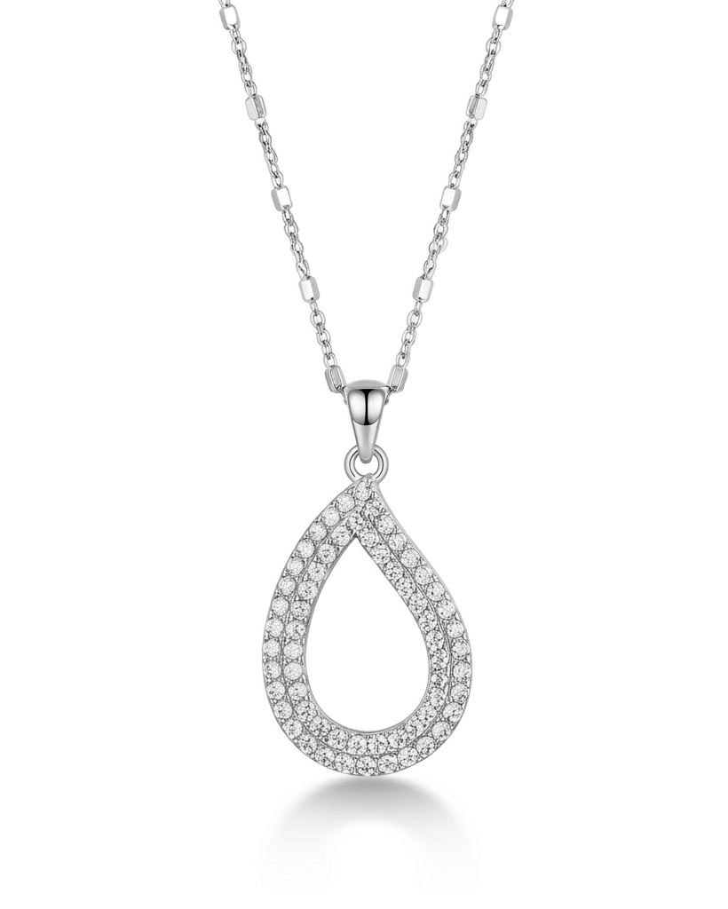 Crystal Pear Silhouette Pendant Necklace #color_silver