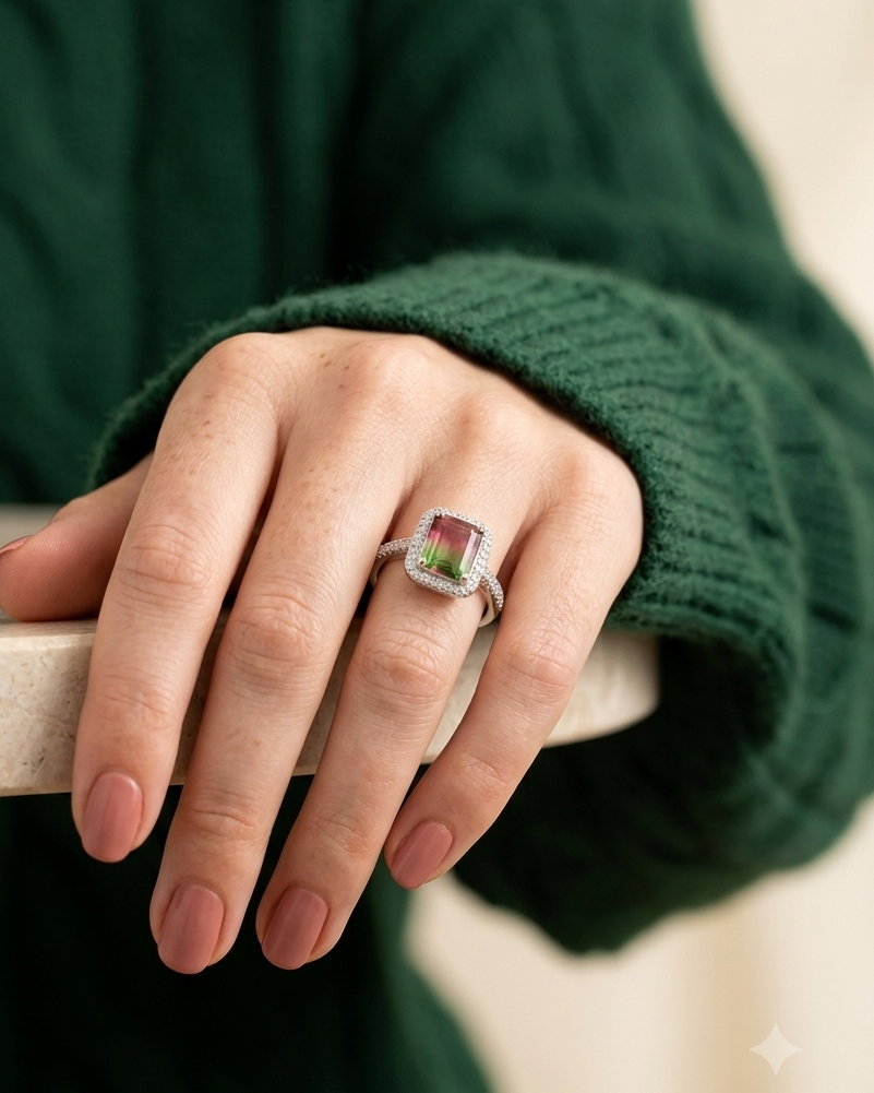 Watermelon Cube 925 Silver Ring
