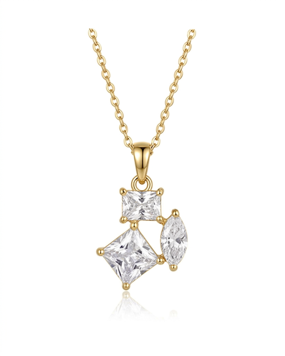 Gold necklace with three diamond-shaped pendants on a white background #color_gold