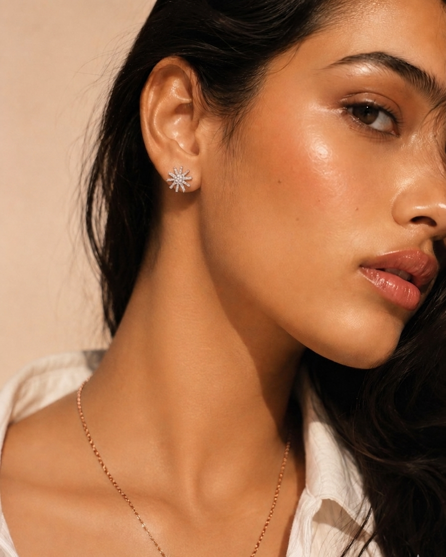 Solara Sunburst CZ Stud Earrings #color_rose gold 