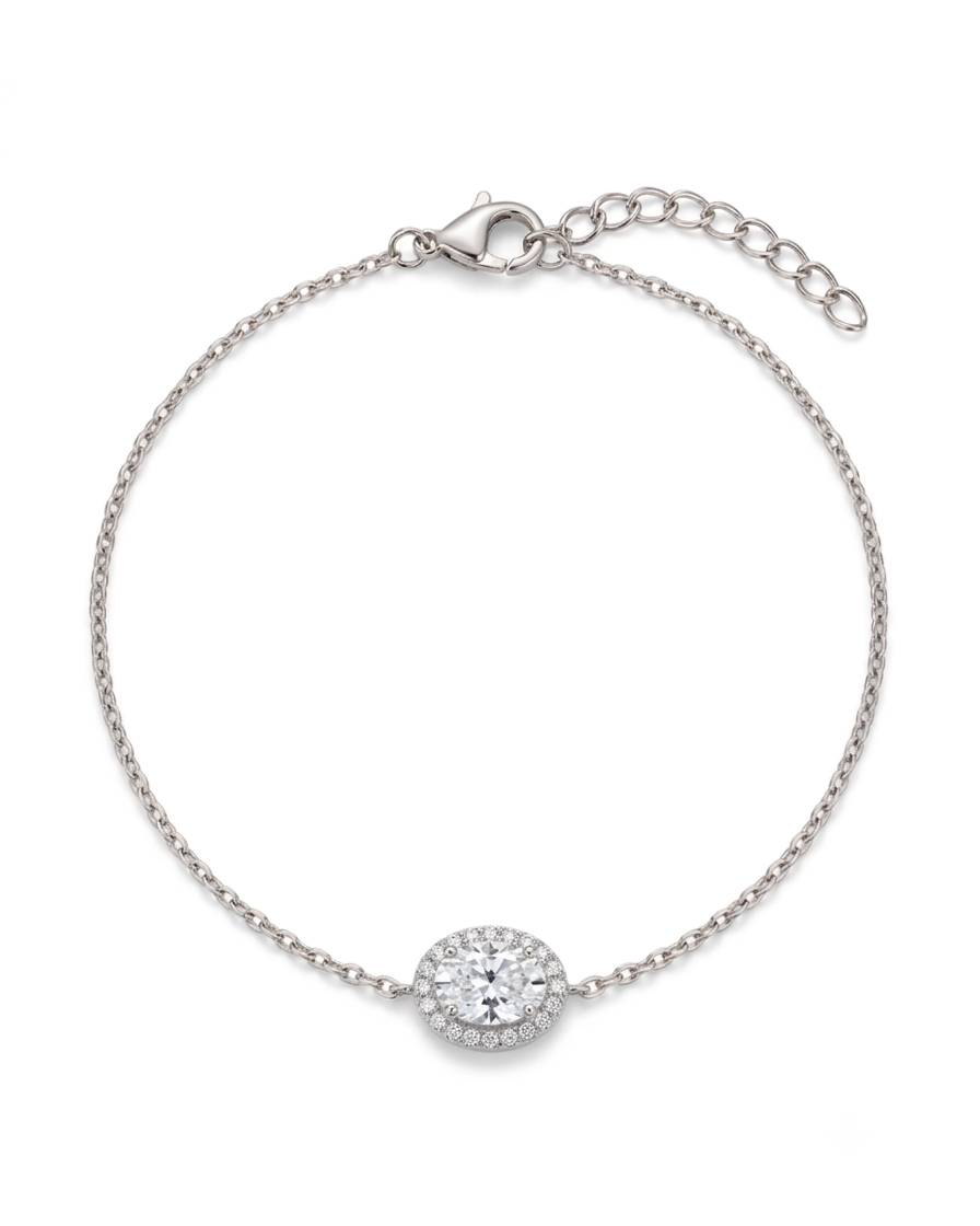 chain bracelet with round halo-set white stone and lobster clasp #color_silver