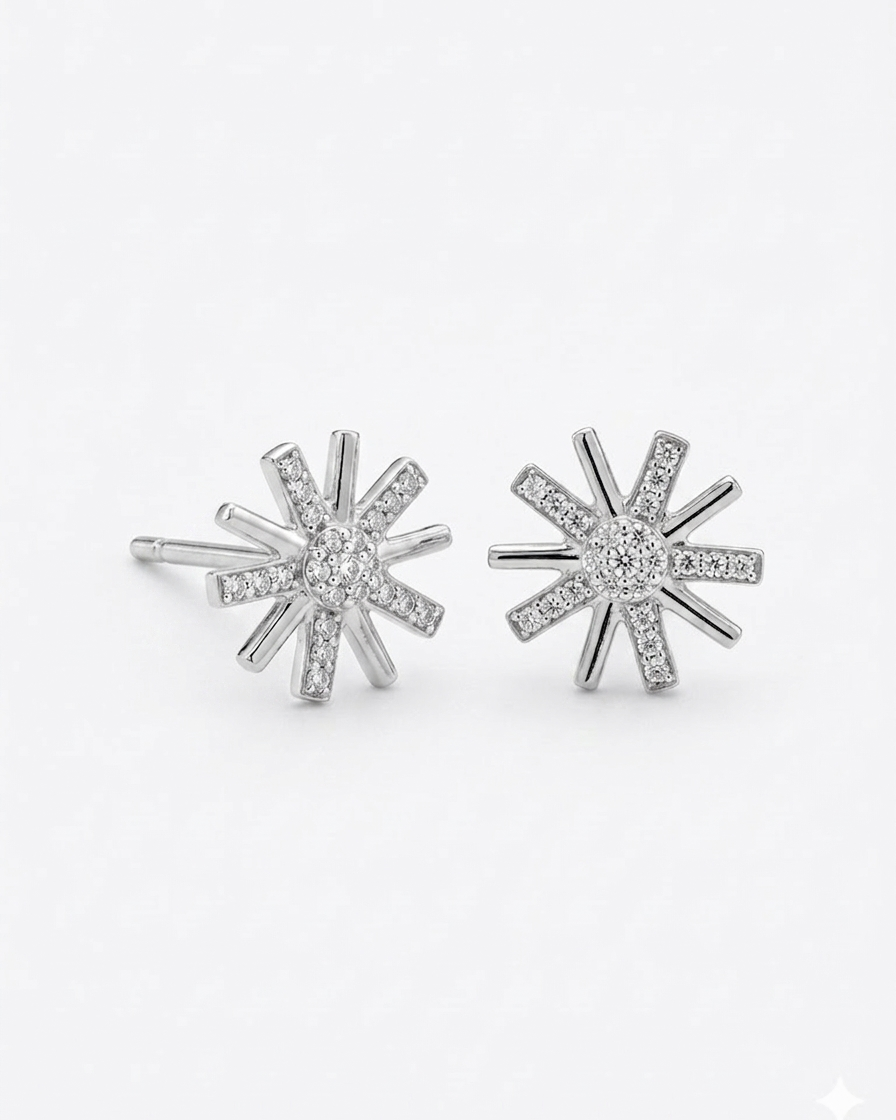 Solara Sunburst CZ Stud Earrings #color_silver